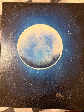 Hand-Painted Blue Moon Wall Art Canvas - Contemporary Home Accent